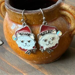 Cat Santa Earrings